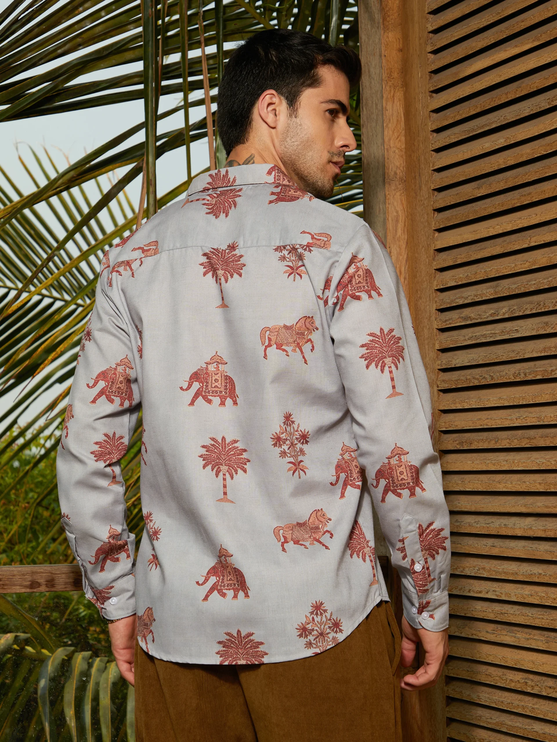 Men Elephant and Palm Tree Print Regular Shirt - Image 4